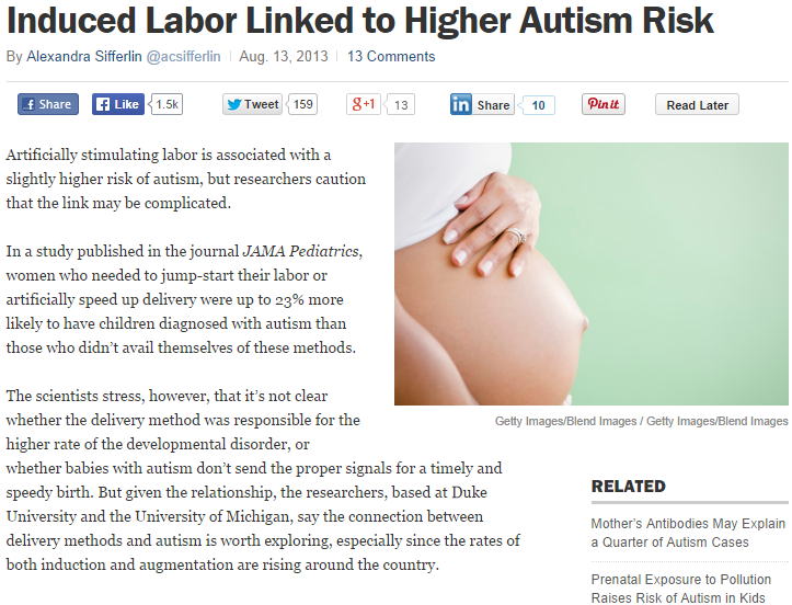 Induced Labor Linked to higher Autism Risk